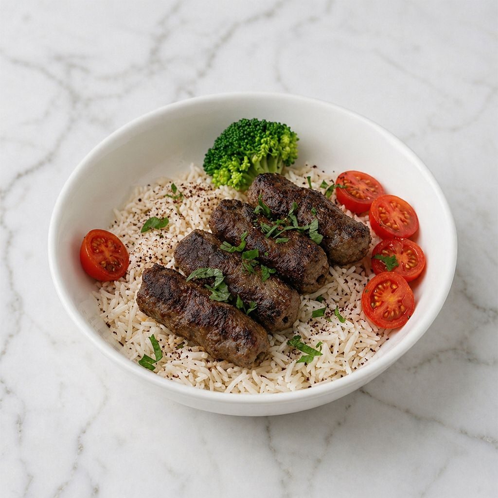 Kofte Kebab with Rice or House Salad.