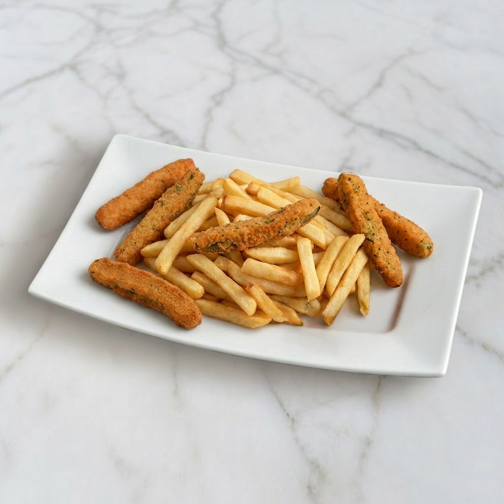 Zucchini Sticks (6 Pcs.) With French Fries.