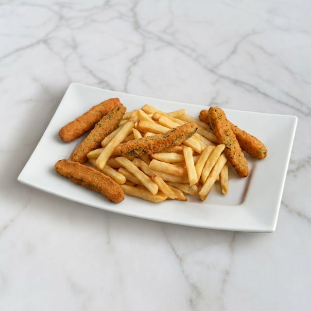 Zucchini Sticks (6 Pcs.) With French Fries.