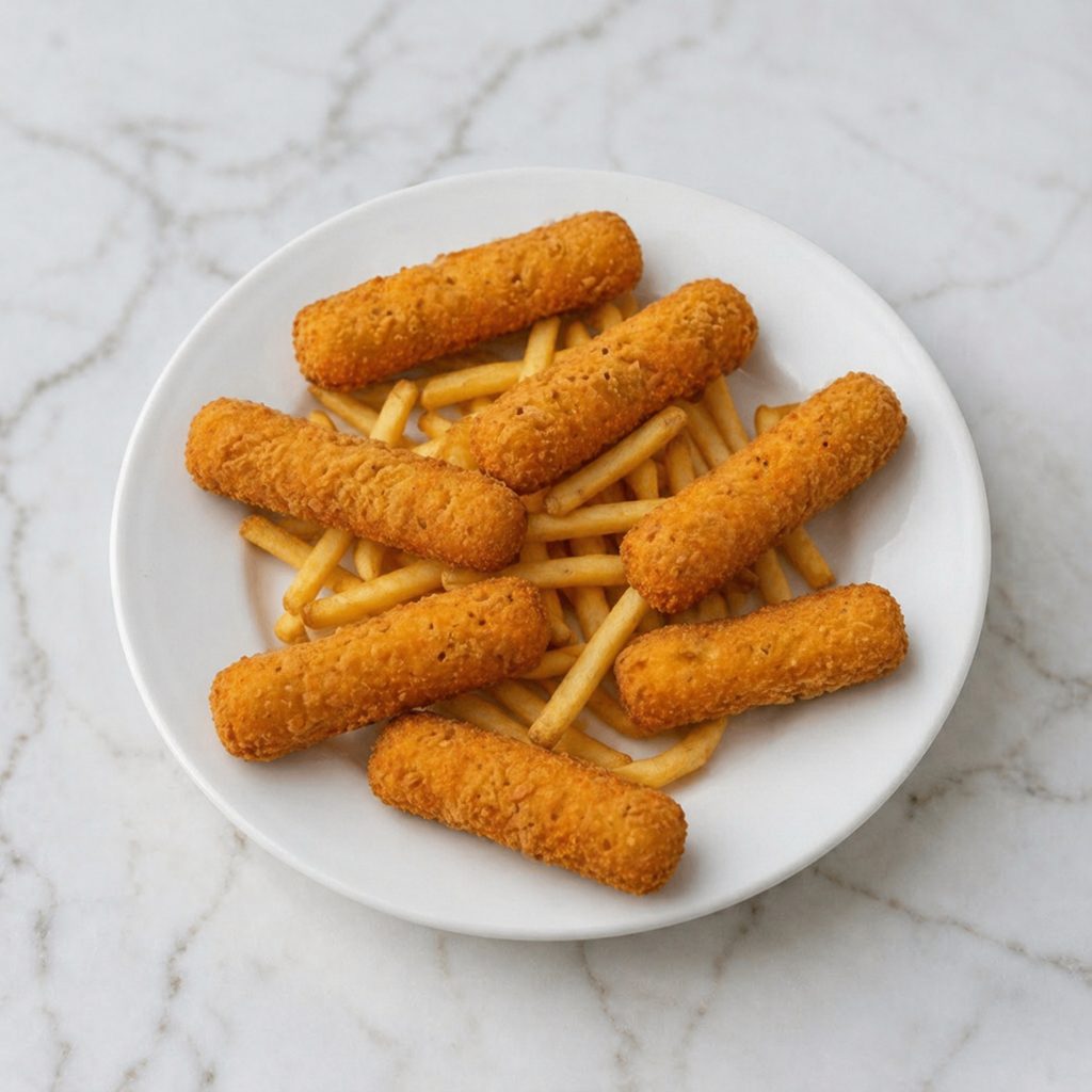 Mozzarella Sticks with French Fries.